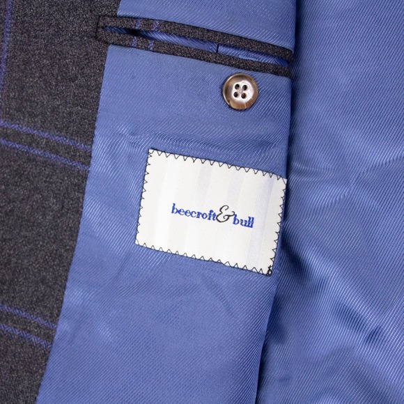 Samuelsohn‎ Mens 44L Gray Blue Windowpane Cashmere Wool Blend Blazer Sport Coat - Picture 5 of 16